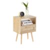 15.75" Rattan End Table With Drawer And Solid Wood Legs, Modern Nightstand, Side Table For Living Room, Bedroom - Natural - Image 2