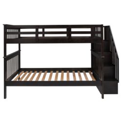 Full Over Full Stairway Bunk Bed With Storage And Guard Rail For Bedroom - Espresso