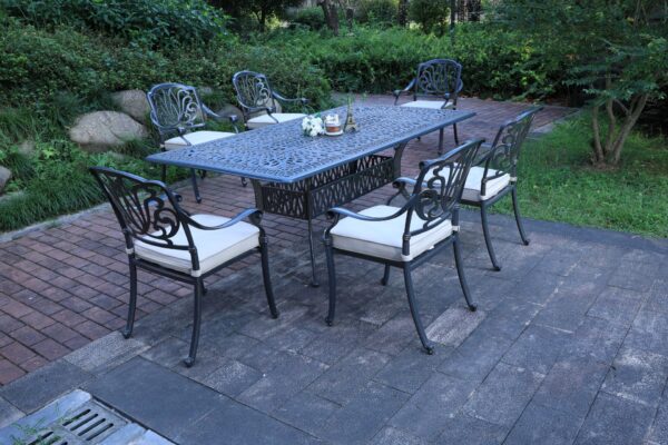 Rectangular 6 Person 84.2" Long Dining Set With Sunbrella Cushions - Gray / Ivory