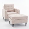 Beige Upholstered Armchair And Storage Ottoman Set, Comfortable Single Sofa With Cup Holders And Tufted Detailing, Ideal For Living Room Or Bedroom - Beige - Image 21