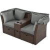 2 Seater Outdoor Patio Daybed Outdoor Double Daybed Outdoor Loveseat Sofa Set With Foldable Awning And Cushions For Garden, Balcony, Poolside - Gray - Image 18