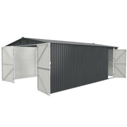 Outdoor Storage Shed, Metal Garden Shed Backyard Utility Tool House Building With 2 Doors And 4 Vents For Car, Truck, Bike, Garbage Can, Tool, Lawnmower - Dark Gray