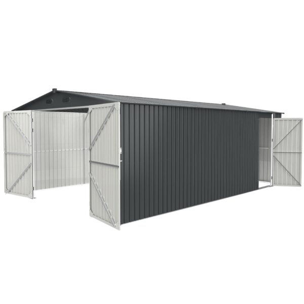 Outdoor Storage Shed, Metal Garden Shed Backyard Utility Tool House Building With 2 Doors And 4 Vents For Car, Truck, Bike, Garbage Can, Tool, Lawnmower - Dark Gray