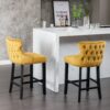 Contemporary Velvet Upholstered Wing-Back Barstools With Button Tufted Decoration And Wooden Legs, And Chrome Nailhead Trim, Leisure Style Bar Chairs, Bar Stools (Set of 4) - Gold - Image 16