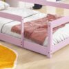 Twin Size Wood Bed With House-Shaped Headboard Floor Bed With Fences - Pink - Image 5