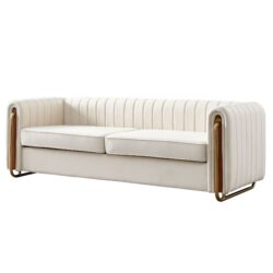 Contemporary Velvet Sofa Couch For Living Room - Beige