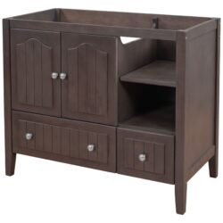 Bathroom Vanity Base Only, Solid Wood Frame And MDF Boards - Brown