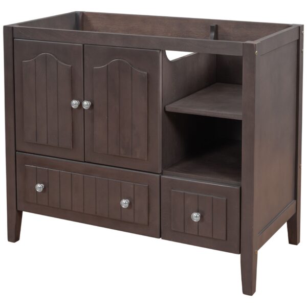 Bathroom Vanity Base Only, Solid Wood Frame And MDF Boards - Brown
