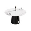 53.15" Modern Artificial Stone Round Carbon Steel Base Dining Table, Can Accommodate 6 People - White / Black - Image 3