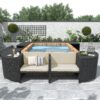 Spa Surround Spa Frame Quadrilateral Outdoor Rattan Sectional Sofa Set With Mini Sofa, Wooden Seats And Storage Spaces - Beige - Image 3