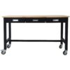 60" Work Bench, Workbench With Drawer Storage, Heavy Duty Bamboo Wood Work Table With Wheels For Garage Home Office - Black / Light Brown - Image 3