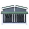 Large Wooden Dog House Outdoor / Indoor Dog Crate, Cabin Style, With Porch, 2 Doors - Gray / Green - Image 16