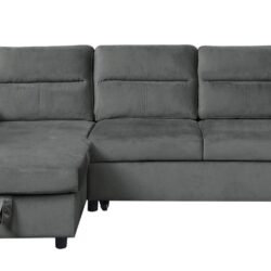 Ivy - Velvet Reversible Sleeper Sectional Sofa With Storage Chaise And Side Pocket - Dark Gray