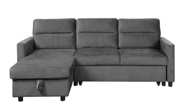 Ivy - Velvet Reversible Sleeper Sectional Sofa With Storage Chaise And Side Pocket - Dark Gray