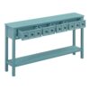 Rustic Entryway Console Table Long Sofa Table With Two Different Size Drawers And Bottom Shelf For Storage - Turquoise Green - Image 14