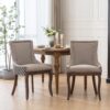 Ultra Side Dining Chair, Thickened Fabric Chairs With Neutrally Toned Solid Wood Legs, Bronze Nail Head, (Set of 2) - Beige / Patterned - Image 17