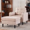 Beige Upholstered Armchair And Storage Ottoman Set, Comfortable Single Sofa With Cup Holders And Tufted Detailing, Ideal For Living Room Or Bedroom - Beige - Image 2