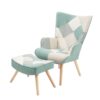 Accent Chair With Ottoman, Living Room Chair And Ottoman Set, Comfy Side Armchair For Bedroom, Creative Splicing Cloth Surface - Blue - Image 10