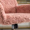 Office Chair, Artificial Rabbit Hair Home Office Chair With Golden Metal Base, Adjustable Desk Chair Swivel Office Chair, Vanity Chair - Pink - Image 11