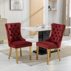 Nikki - Modern, High-End Tufted Solid Wood Contemporary Velvet Upholstered Dining Chair With Golden Stainless Steel Plating Legs, Nailhead Trim (Set of 2) - Burgundy