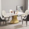 63" Modern Artificial Stone Panel Golden Stainless Steel Curved Legs, Can Accommodate 6-8 People - White / Gold - Image 11
