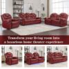 3 Pieces Recliner Sofa Sets Home Theater Seating Manual Recliner Chair With Center Console And Led Light Strip For Living Room - Wind Red - Image 9
