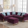 Maddie - Velvet 5 Seater Sectional Sofa With Storage Ottoman - Purple - Image 4