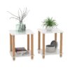 2 Piece Side Table, 2 Tier Space End Table, Modern Night Stand, Sofa Table, Side Table With Storage Shelve - White / Oak - Image 2