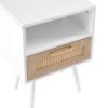 15.75" Rattan End Table With Drawer And Solid Wood Legs, Modern Nightstand, Side Table For Living Room, Bedroom - White - Image 17