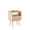 15.75" Rattan End Table With Power Outlet & USB Ports, Modern Nightstand With Drawer And Solid Wood Legs, Side Table For Living Room, Bedroom - Natural - Image 9