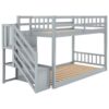 Twin Over Twin Floor Bunk Bed, Ladder With Storage - Gray - Image 9