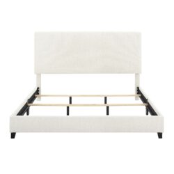 Queen Size White Boucle Upholstered Platform Bed - White