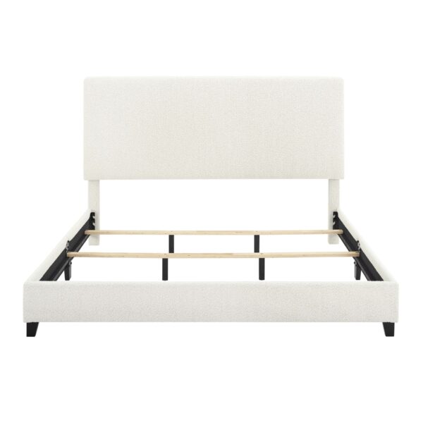 Queen Size White Boucle Upholstered Platform Bed - White