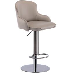 Black Titanium Stainless Steel Bar Stool, Grade Modern Leather Bar Chair With Backrest, Swivel Adjustable Height For Kitchen Counter And Dining Room - Gray