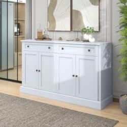 Kitchen Sideboard Storage Buffet Cabinet With 2 Drawers & 4 Doors Adjustable Shelves For Dining Room, Living Room - White