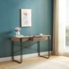 Computer Desk Writing Desk With One Drawer Metal Legs And USB Outlet Port - Brown / Black Metal - Image 2