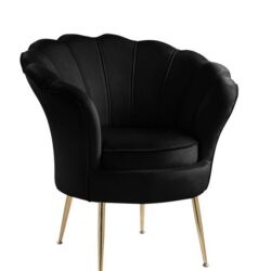 Angelina - Velvet Scalloped Back Barrel Accent Chair With Metal Legs - Black