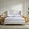 Hannah - King Upholstered Wingback Bed Size, Tall Headboard Upholstered King Bed, Premium Textured Canvas Chenille Look, Minimalist Designs, No Box Spring Needed - Ivory - Image 17