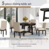 5 Piece Farmhouse Dining Table Set Wood Round Extendable Dining Table And 4 Upholstered Dining Chairs - Espresso - Image 6
