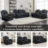3 Pieces Recliner Sofa Sets Home Theater Seating Manual Recliner Chair With Center Console And Led Light Strip For Living Room - Black - Image 9