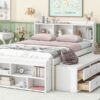 Full Bed With Bookcase Headboard, Under Bed Storage Drawers And Bed End Storage Case - White - Image 6