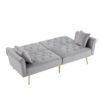 Velvet Tufted Sofa Couch With 2 Pillows And Nailhead Trim - Light Gray - Image 8