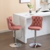 Swivel Velvet Barstools Adjusatble Seat Height From 25-33", Modern Upholstered Chrome Base Bar Stools With Backs Comfortable Tufted For Home Pub And Kitchen Island 1712Pk (Set of 2) - Pink - Image 19