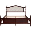 Queen Pine Wooden Bed With Upholstered Headboard And Panel Footboard, With Two Bed Rail Support Feet And Central Platform Support Feet, Classic - Cherry - Image 13