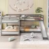 Full And Twin Size L-Shaped Bunk Bed With Slide And Short Ladder - Gray - Image 3