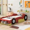 Twin Size Race Car-Shaped Platform Bed With Wheels - Red - Image 15