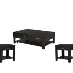 Bruno - Wooden 3 Piece Lift Top Coffee And End Table Set With Tempered Glass Top And Drawer (Set of 3) - Ash Gray