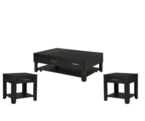Bruno - Wooden 3 Piece Lift Top Coffee And End Table Set With Tempered Glass Top And Drawer (Set of 3) - Ash Gray