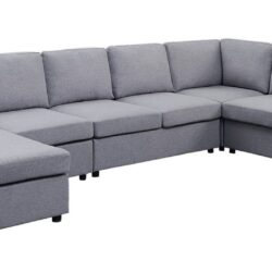 Hayden - Linen 7 Seat Reversible Modular Sectional Sofa Chaise - Light Gray