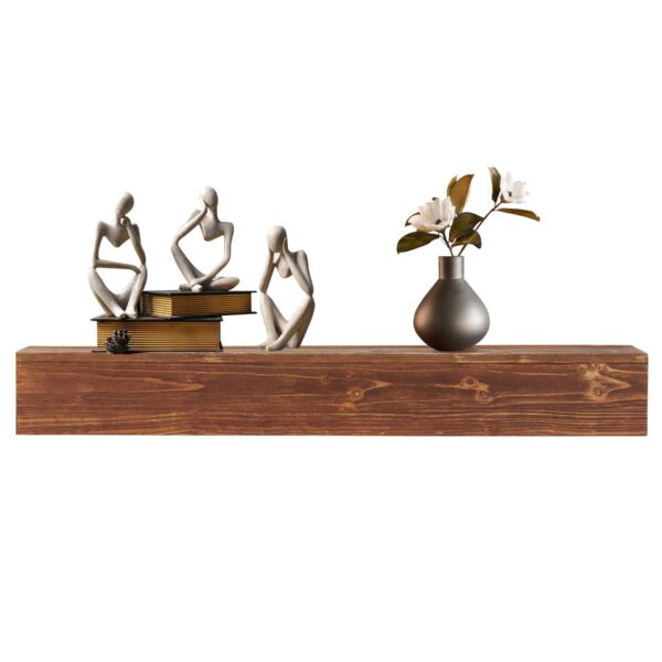 48" Rustic Wood Fireplace Mantel, Wall-Mounted & Floating Shelf For Home Decor - Dark Brown